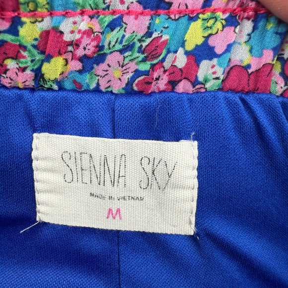 Sienna Sky Floral Tiered Mini Skirt Womens Medium Blue Pink Ruffle Elastic Waist - Picture 2 of 7
